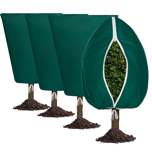 FVOTNW Plant Covers Freeze Protection, 4 Pack Frost Cloth with Zipper Drawstring 47’’×71’’, Reusable Outdoor Protection Jacket for Shrub Tree Potted Plants Winter Cold Weather(Green)