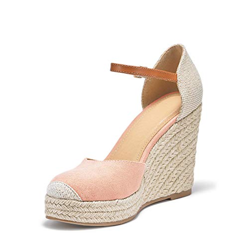 Image of FISACE Womens Summer Espadrille Heel Platform Wedge Sandals Ankle Buckle Strap Closed Toe Shoes