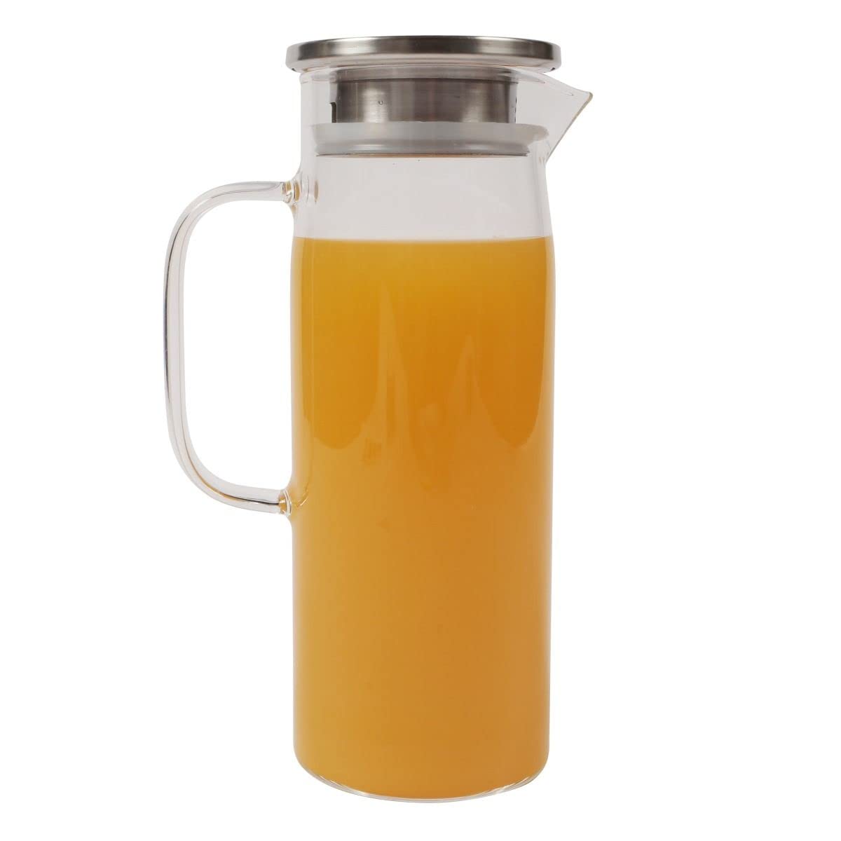 ORNAMI Glass Pitcher Drinking Juice Jug, Water Carafe with Lid, BPA-Free, 1.2L (Stainless Steel Lid)