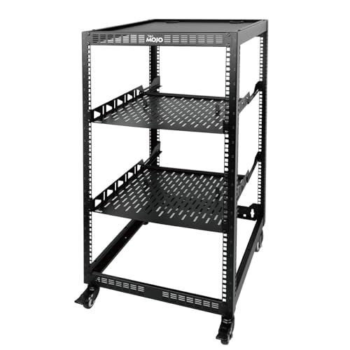 Tecmojo Rack de servidor y AV de marco abierto de 20U, rack de red móvil de 4 postes con ruedas, 2 estantes de 1U, hardware de montaje para servidores de 19 pulgadas, equipo de red y audio