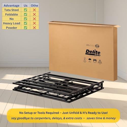 Image of DELITE KOM Dory Foldable Metal Bed | King Size (6.4ft x 6ft) | Portable | No Installation | Strong Steel Frame | Powder Coated | Heavy Load | for 75 inchx72 inch Mattress | Glossy Black | 1 Year Warranty