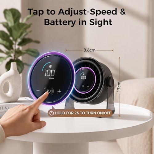 Image of MERTTURM Portable Turbo Desktop Fan, 11H Cooling USB Rechargeable Silent Powerful Table Fan with LED Display /360Adjustable, Electric Quiet Small Cordless Fan for Office /Home /Bedroom /Kitchen /Travel