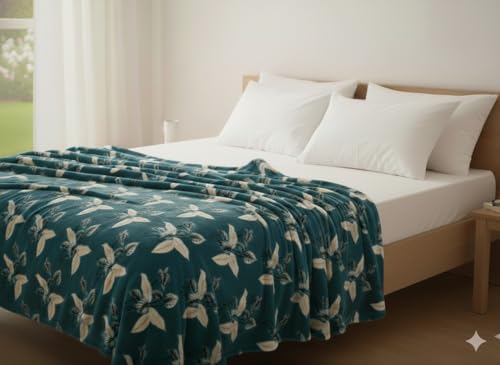 Image of Florida Printed Flannel Blanket, 290 GSM Ultra-Soft All-Season AC Blanket (Double, Green)