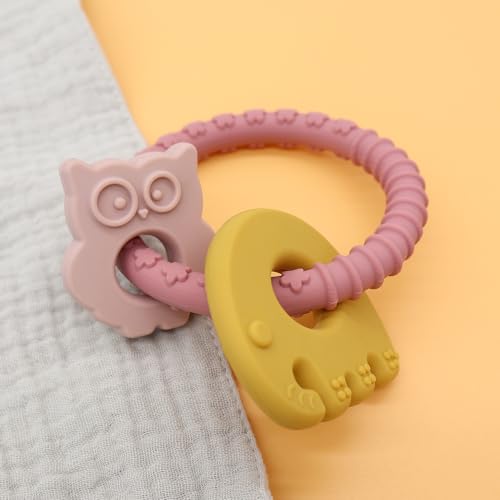 Image of Gogzy - Silicone Teether Ring, BPA Free, Bracelet Toys for Baby (MC3-Pink Beige)