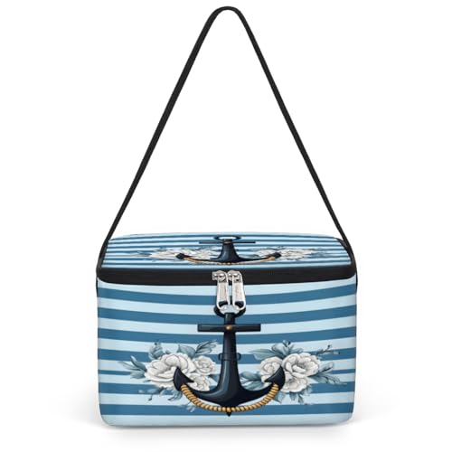 GzLeyigou Marine Anchor Lunch Bags for Women Men 9 Cans, Hot & Cold Food Delivery Bag Insulated Grocery Bag Insulated Lunch Box Ocean Sailing Cooler Bag for Office Work Picnic Beach