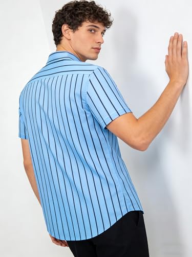 WENTTUO Men's Hawaiian Shirt Short Sleeve Button Down Tropical Summer Beach Casual Shirts Light Blue - image 5