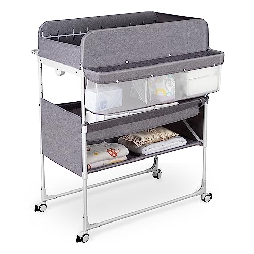 Image of SOKO Portable Changing Table - Foldable Baby Diaper Changing Station Height Adjustable Diaper Changing Table, Waterproof Changing Table Pad Easy to Clean, Mobile Nursery Organizer for Newborn