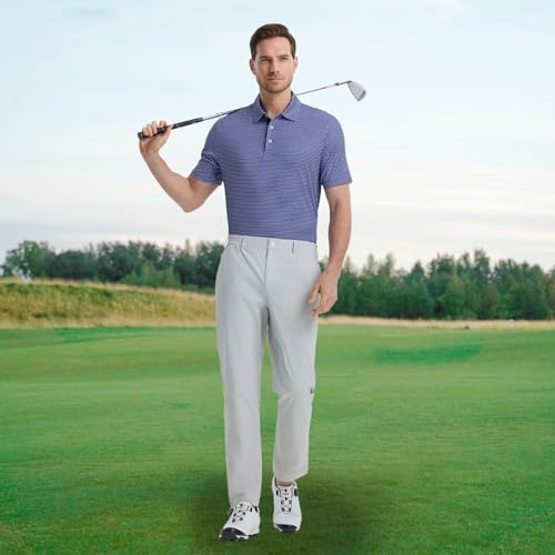 Image of M MAELREG Mens Golf Shirt Short Sleeve Dry Fit Print Moisture Wicking Performance Patterns Collared Polo Shirt