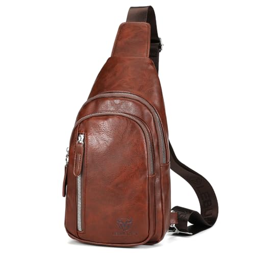 LEBULLBRO Crossbody Bags for Men Leather Sling Bags Mens Chest Bag Backpack Travel Hiking Fishing Outdoor Sports