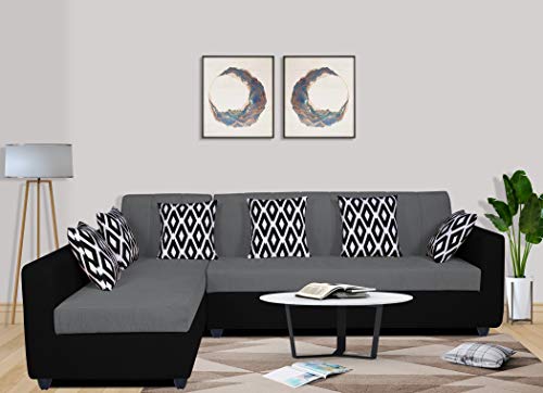 Image of Adorn India Rio Highback L Shape 6 Seater Sofa Set (Left Side Handle) (Grey & Black)