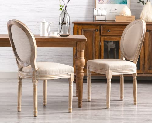 Cimota Farmhouse Dining Chairs Set Of 8, Upholstered Vintage French Dining Room Chair With Round Back Distressed Wood, Mid Century Side Chairs For Kitchen/Restaurant, Beige/8Pcs #TOP1