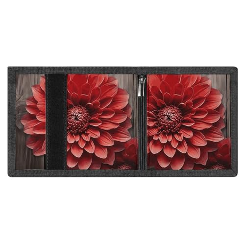 Flower Red Dahlia Trifold Wallet, Card Cases And Money Oganizer Thin Stylish Mini Coin Bag with Zipper Coin Pocket Credit for Men And Women4