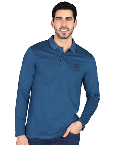 Image of Alan Jones Clothing Men's Cotton Regular Fit Solid Full Sleeves Polo T-Shirt