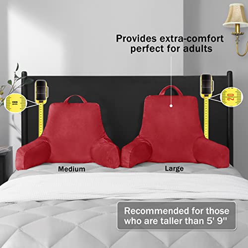 Downluxe Reading Pillow With Support Arms, Bed Pillows For Sitting Up In Bed/Couch, Large Adult Arm Pillow With Shredded Memory Foam And Removable Cover (20 X 15 Inches Red) #TOP6