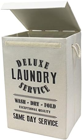 JVL Deluxe 85 Litre Foldable Fabric Clothes Laundry Hamper Bin with Rope Handles, Cream