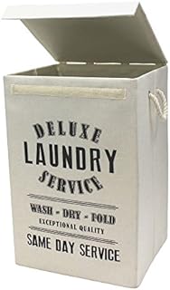 JVL Deluxe 85 Litre Foldable Fabric Clothes Laundry Hamper Bin with Rope Handles, Cream