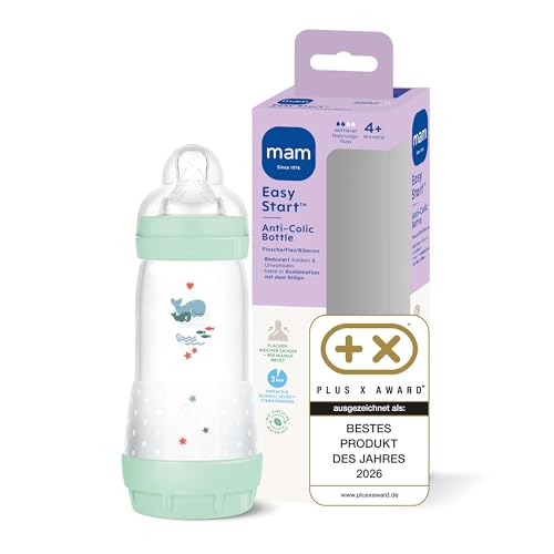MAM Easy Start Anti-Colic Babyflasche (320 ml), besonders gut akzeptierte Milchflasche, Baby Trinkflasche mit Bodenventil gegen Koliken & Sauger Größe 2, 4+ Monate, Wal
