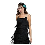 Women's Vintage Tassels Flapper Dress 1920's Cocktail Party Halloween Costume Tiered Fringe Dress Roaring 20s Cosplay Evening Prom Outfit Gown Dance Night Clubwear Sleeveless Dress Bodycon Black