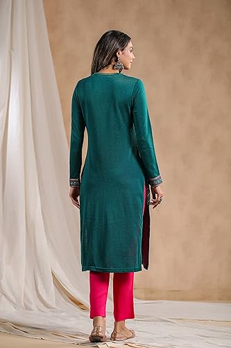 Image of ishin Women's Jacquard Style Ethnic Motifs Straight Winterwear Kurta