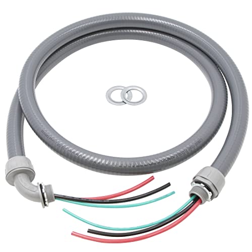 Maxxima 3/4 in. x 6 ft. Liquid Tight Non-Metallic PVC Connector Conduit Electric Cable Whip - 7.6 ft. of 8 AWG Conductor Wires and 10 AWG Grounding Wire, One 3/4” Straight and One 3/4” 90° Connector