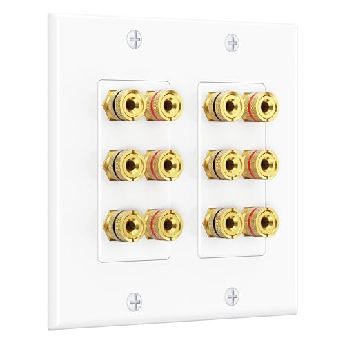Cable Matters Double Gang Gold Speaker Wall Plate for 6 Speakers