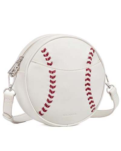 BOSTANTEN Baseball Crossbody Bags for Women Small Round Purse with Card Slots Cute Vegan Leather Shoulder Bag for Game Day