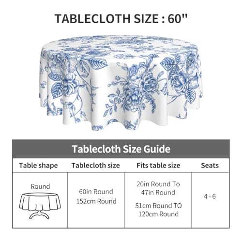 GOLIANDA Blue Floral Round Tablecloth 60 Inch Round Blue and White Chinoiserie Flower Toile Table Cloth Spring Decoration Polyester Stain Resistance Table Cover for Party Picnic Kitchen Decor Outdoor by GOLIANDA - Image 6