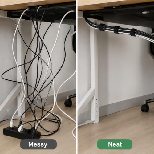 40 unidades de bridas de cable negras reutilizables de gancho y lazo para gestión de cables de escritorio, organizador de computadora debajo del escritorio para oficina en casa y juegos miniatura 4
