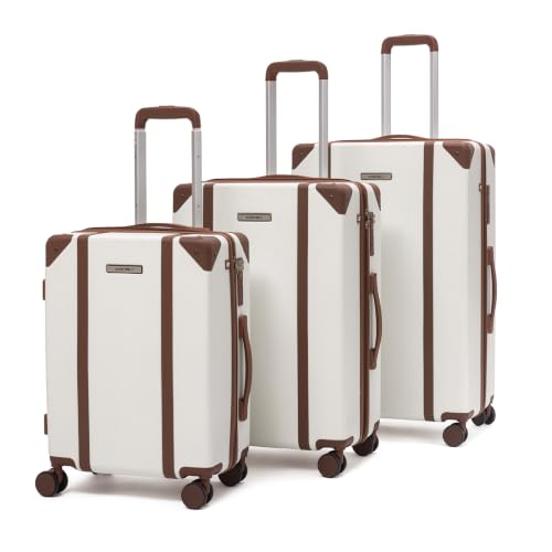 Image of Assembly Vintage Trolley Bag Set of 3 20, 24, 28 Inch (55, 65 & 75 cm) Hard Shell Polycarbonate Luggage Set Retro Classic Design with TSA Lock 8 Spinner