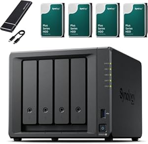 Synology DS925+ NAS-Server-Bundle 4 Schächte (8 GB RAM, 32 TB HDD) – 4 x 8 TB Synology NAS HDDs, Hochleistungs-Desktop-Netzw... – Inklusive externer 512 GB SSD für Backup