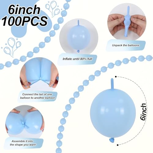 Image of Light Blue Linking Balloons, 60PCS 6 Inch Small Baby Blue Quick Link Balloons for Making Balloon Wall Heart Arch, Tails Balloon for Wedding Birthday Baby Shower Engagement Graduation Party Decorations