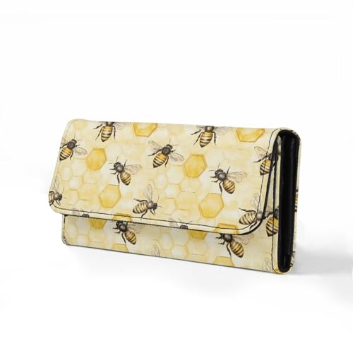 Image of AFPANQZ Cute Bee Hive Honey Long Clutch for Ladies Girls Large Luxury Women's RFID Blocking Tri-fold Leather Wallet Zipper Travel Purse Big Capacity Phone Holder Coin Zip Pocket Multi Cards, Yellow