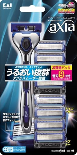 貝印 axia カミソリ バリューパックスリム 替刃 9個 メンズ 剃刀 T字 5枚刃