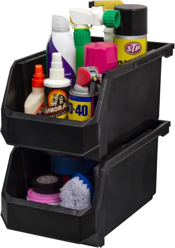 Image of ReadySpace Large Plastic Storage Bins, Stackable Organizer Containers for Closet Pantry Shelf Garage and Office Organization, Black, 6 Pack