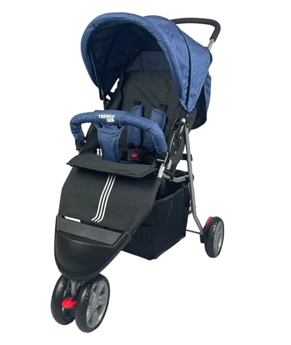 Trendy Kids Carriola 3 Xplorer Azul – Ultracompacta con 3 Llantas, Reclinable en 3 Posiciones, Plegado a Una Mano y...