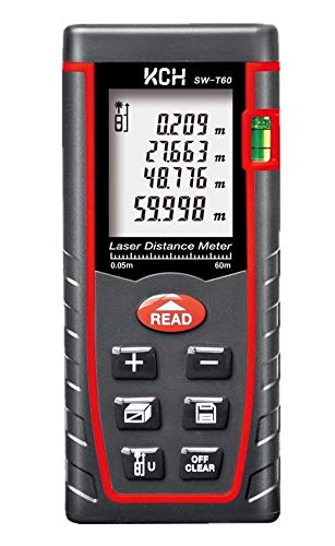 TestHelper SW-T60 Laser Distance Meter 60M/197ft/2362in Handheld Mini Measure Finder Diastimeter with Function of Self Calibration (7 Key 60M/197ft)