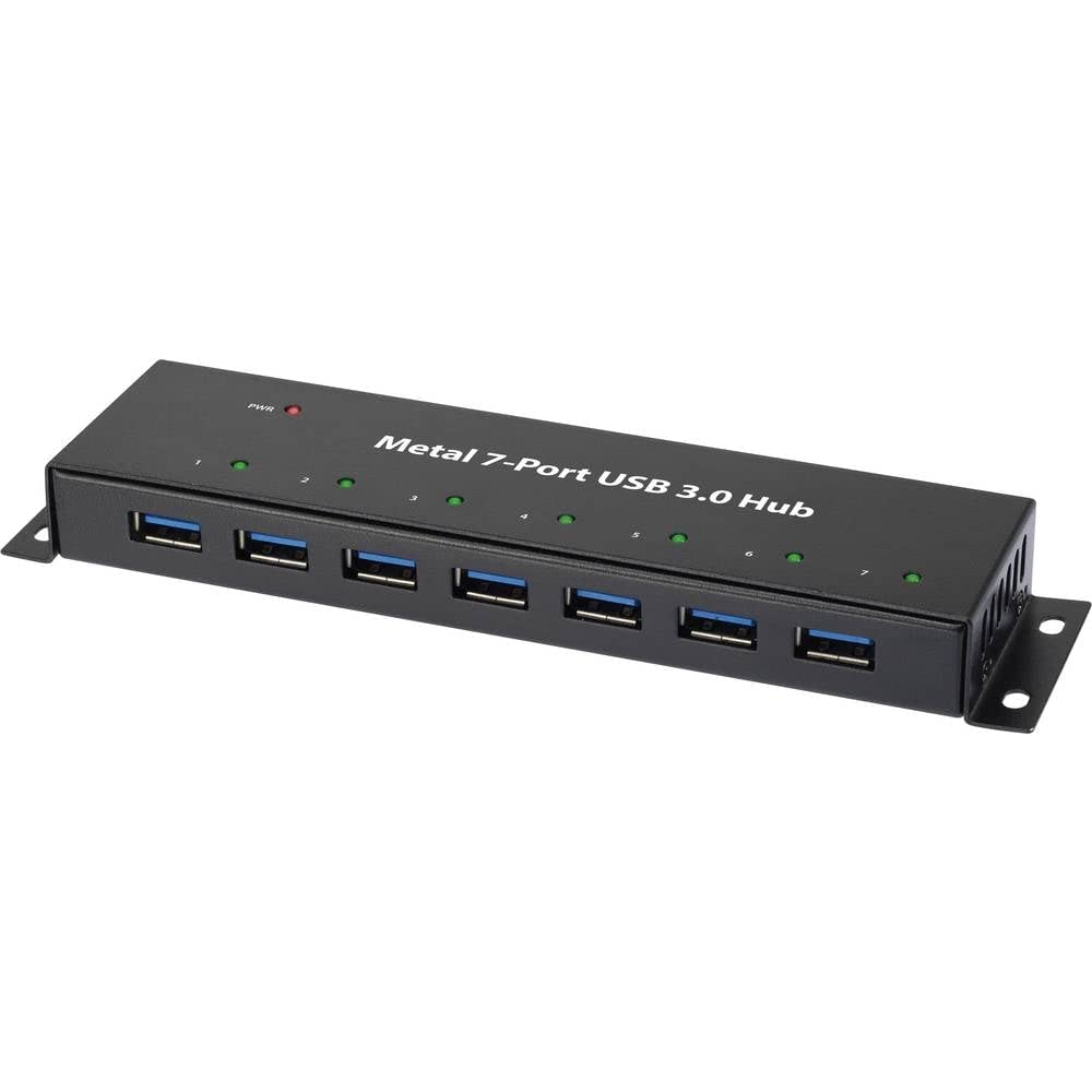 Hub USB 3.0 Renkforce RF-3955359 7 portów do montażu na ścianie, metalowa obudowa czarna
