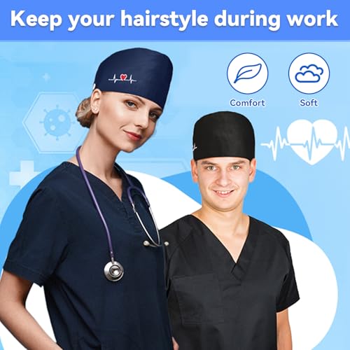 yolzhxe 2 Stück Op Haube Stoff, Krankenschwester Kappe Verstellbar mit Knopf Unisex, Arbeitskappe mit Schweißband für Ärzten, Krankenschwestern, Zahnärzten, Medizinischem Personal (Grün, Schwarz)