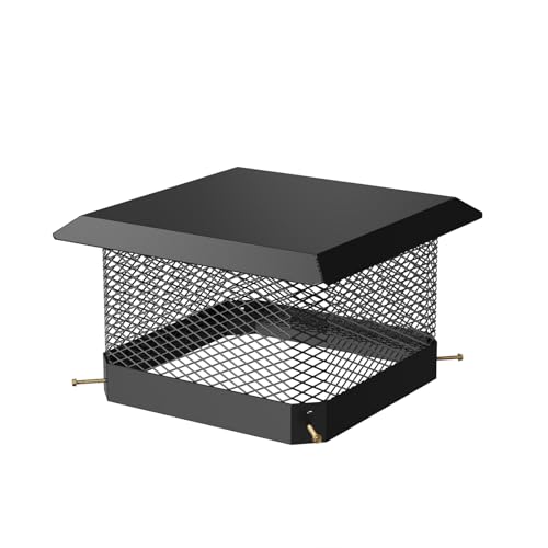 Chapeau de cheminée robuste 14" en acier noir avec grille fine de protection