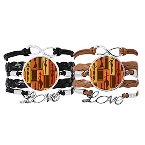 Art Abstrait de l'afrique Bracelet Amour Couple Cuir Corde Bijou