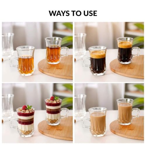 Image of Nestasia Set of 6 Transparent Glass Tea Cups (150ml Each) - Geometric Embossed Durable & 100% Food-Safe Coffee Mugs | Perfect for Coffee, Tea, Hot & Cold Beverages