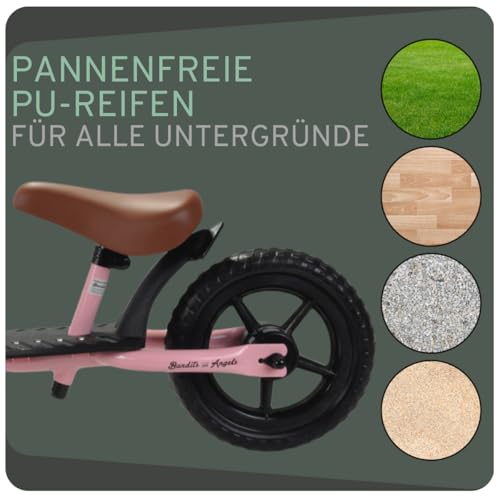 Bandits & Angels Laufrad aus Metall mit Weidenkorb ab 2 Jahren – Lauflernrad – Verstellbarer Sattel 29 bis 39 cm – für Jungen und Mädchen – niedriger Einstieg mit Trittbrett – Bild 6