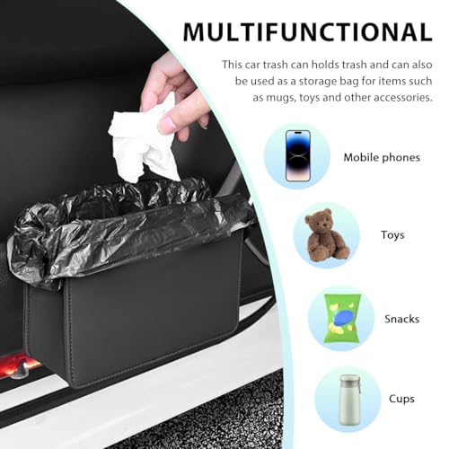 Image of Car Trash Can, Waterproof Leather Hanging Storage Container Vehicle Dustbin, Auto Foldable Mini Garbage Organizer Trash Bag for Truck SUV RV, Essential Car Accessories (Beige)
