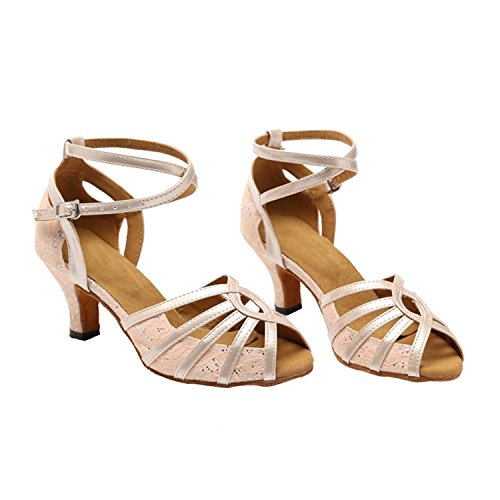 Minishion Gl227 Women's Cross Strap Pink Lace Latin Tango Ballroom Dance Shoes Wedding Prom Sandals 8 Us #TOP2