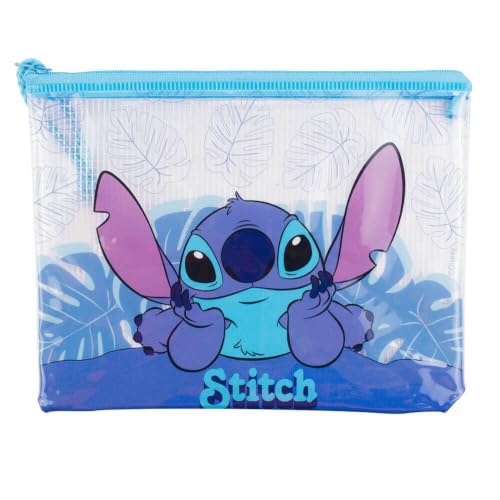 Taimes Necessaire Estojo Transparente Stitch Disney, PVC, 17x21 cm, com Zíper, Organização de Cosméticos e Acessórios