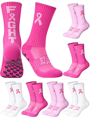 Breast Cancer Awareness Football Socks for Men Women Pink Ribbon Non Slip Crew Socks for Football Volleyball Sport