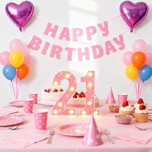 21st Birthday Decorations LED Light Up Numbers, Pink Marquee Lights Number 21 Sign for Girls Birthday Party Anniversary Home Decor - Image 5