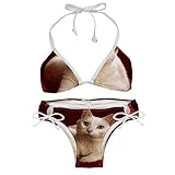 Maillot de Bain Bikini Triangle Femme,Chat sur Le canapé,Ensemble de Maillot de Bain...