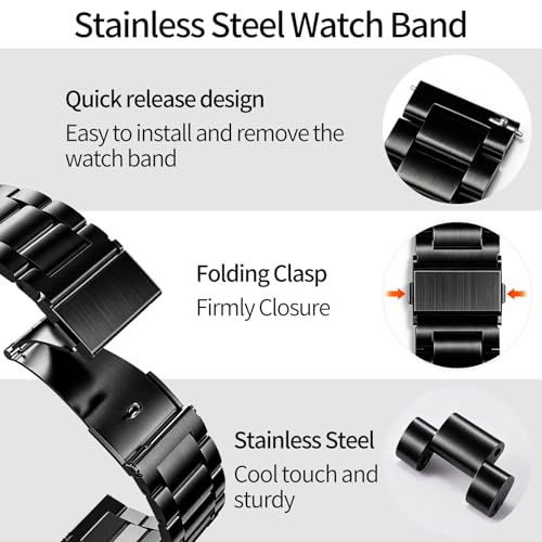 Image of BINLUN Stainless Steel Watch Band Replacement Brushed Finish Metal Watch Straps for Men and Women 20mm /22mm /24mm