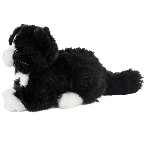 Leosco Kuscheltier Katze Kätzchen Kater Boots 22 cm (30 cm mit Schwanz) Plüschtier Plüschkatze schwarz/weiß